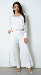 Halo Beaded Sheer Blouse - White